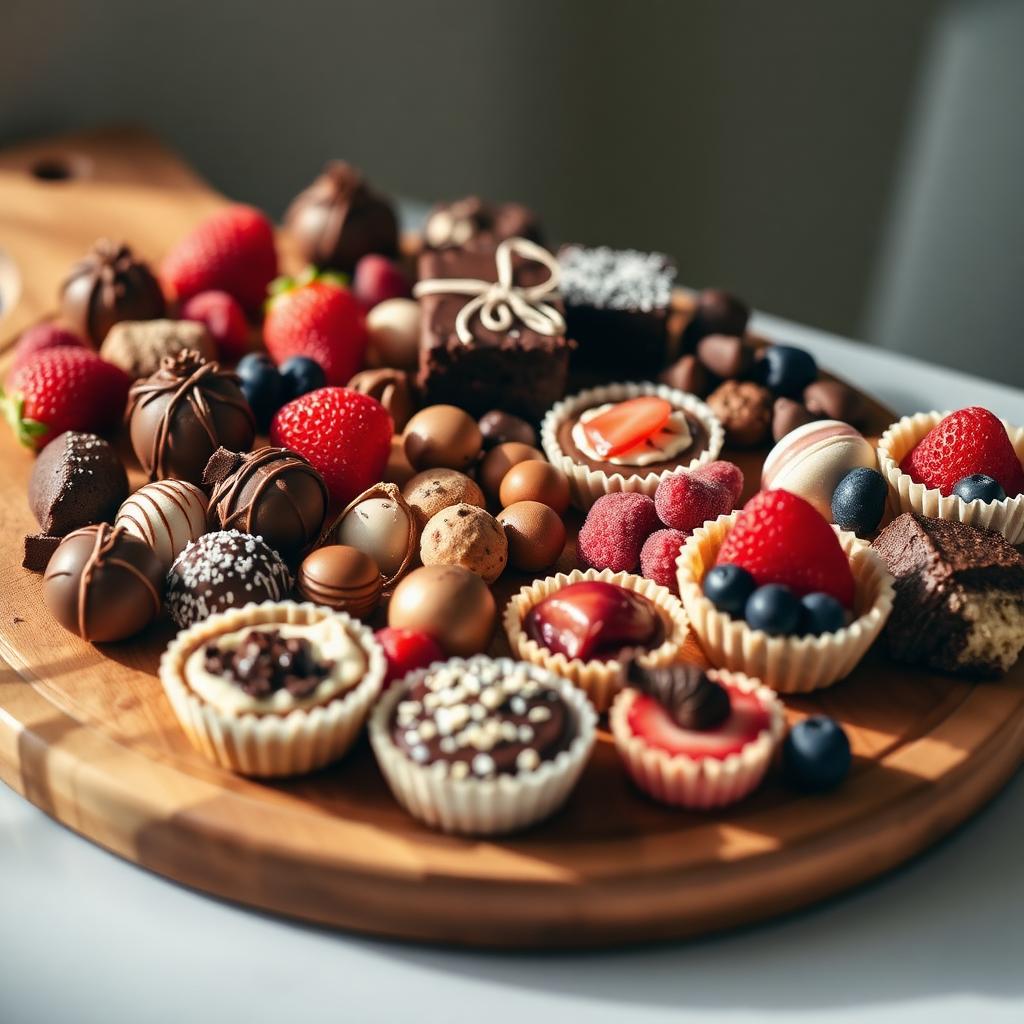 Tábua de doces com trufas e brownies
