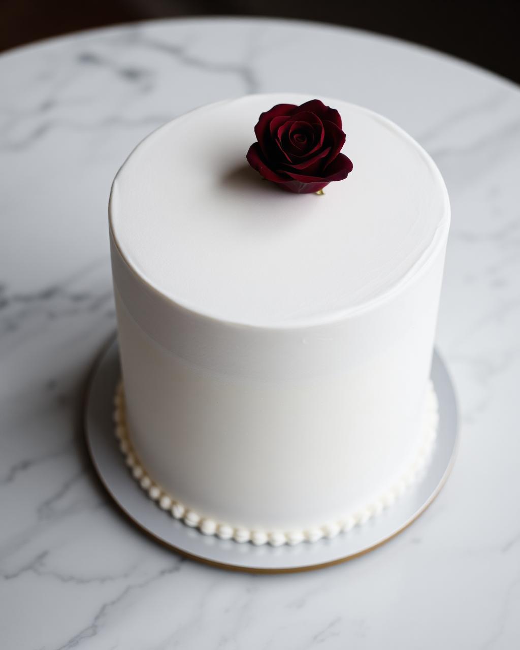 Bolo branco minimalista com rosa borgonha