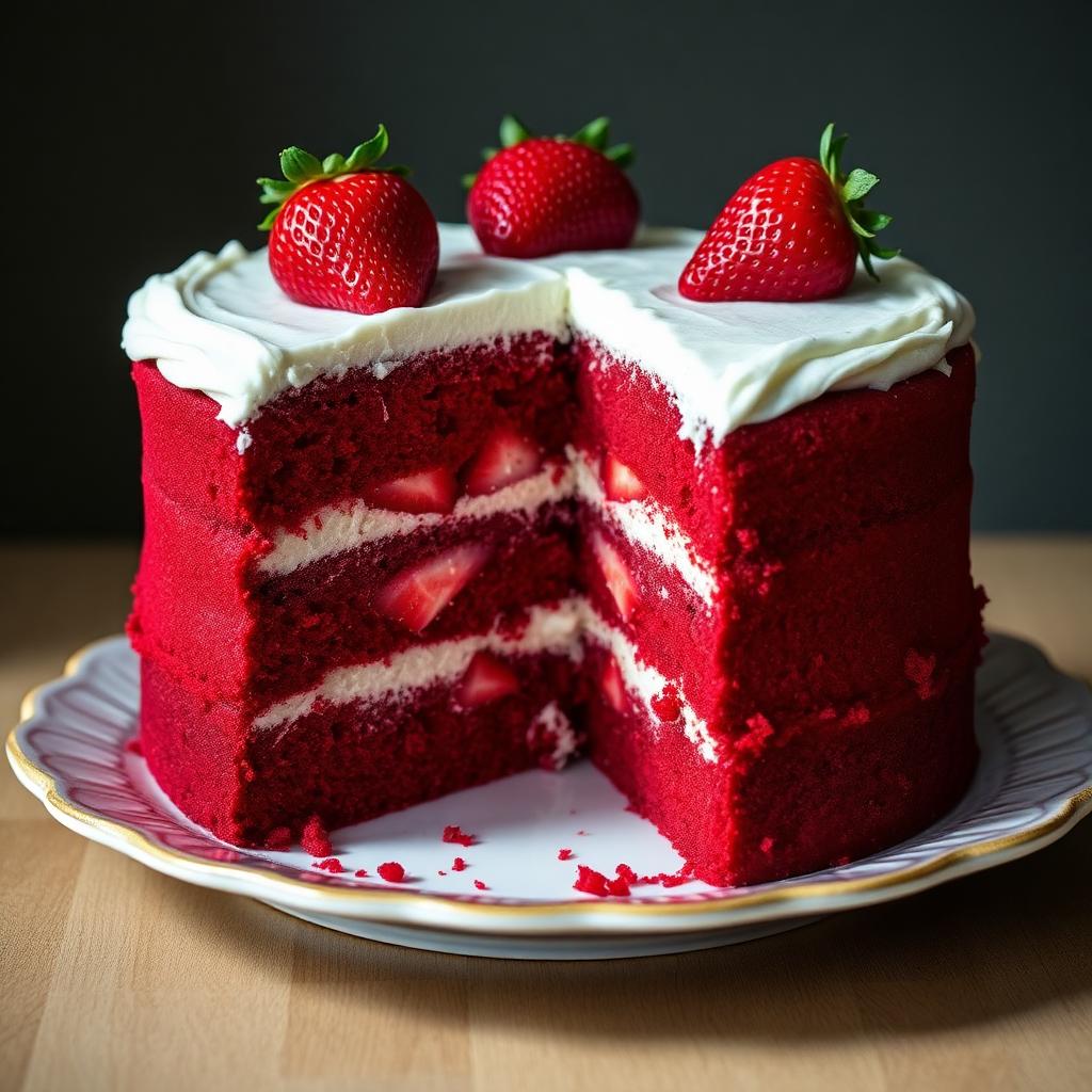 Bolo red velvet aberto com morangos